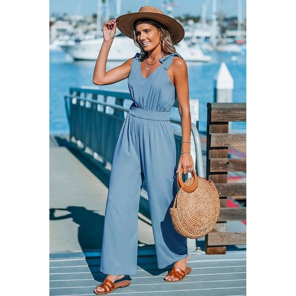 Cupshe Woven Shoulder Tie Wide Leg Jumpsuit Size XL